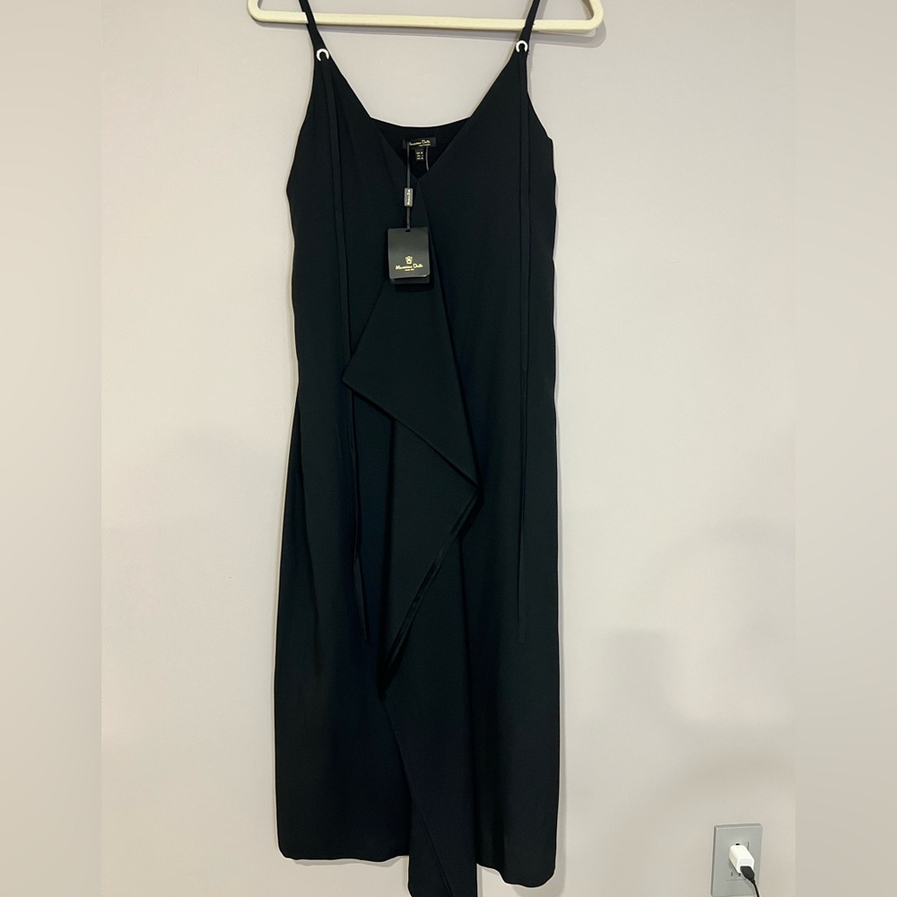 Massimo Dutti Black Draped Midi Dress – Size 4 (EUR 36) – NWT